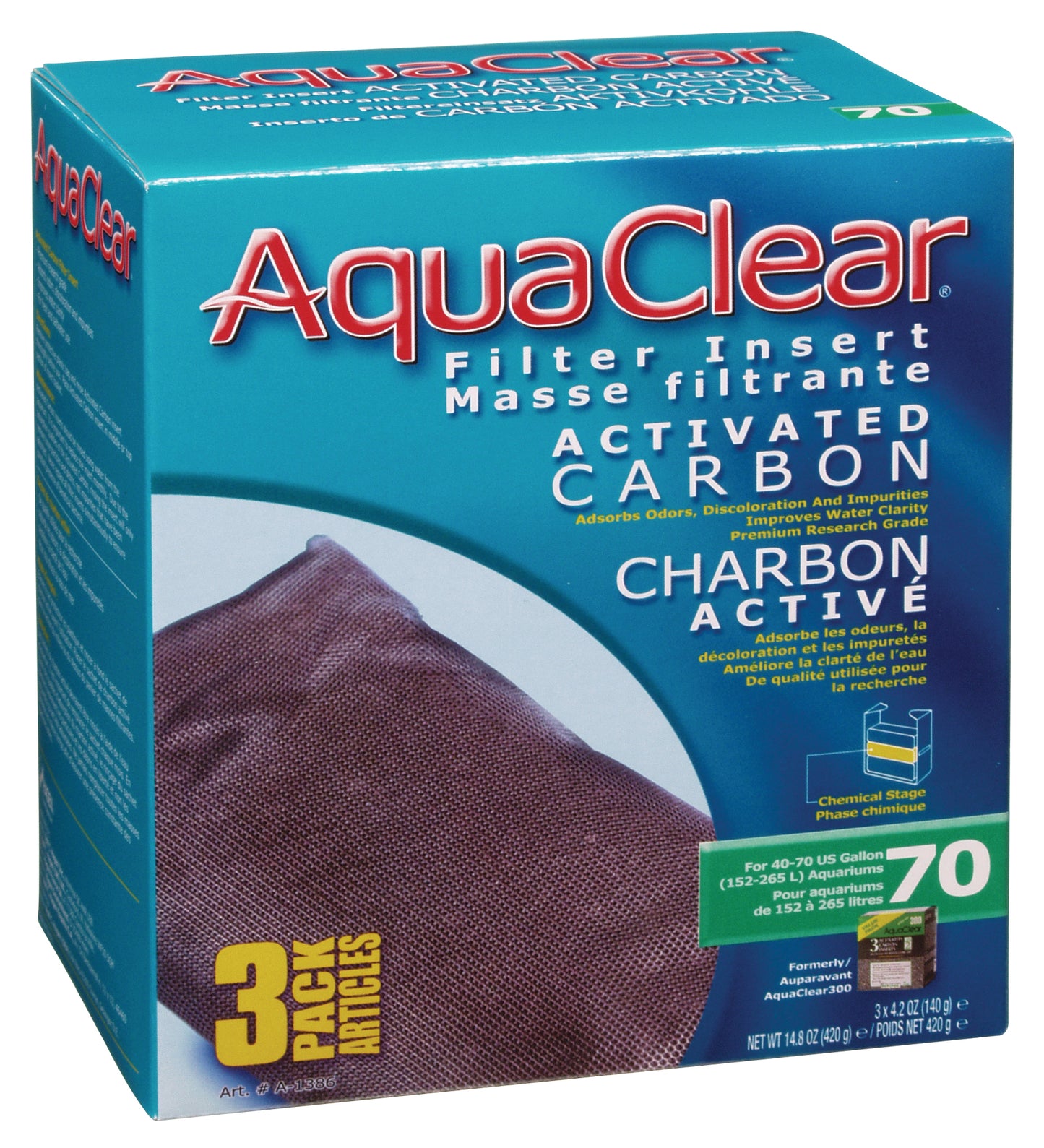 AquaClear 70 Activated Carbon Filter Insert, 3-Pack