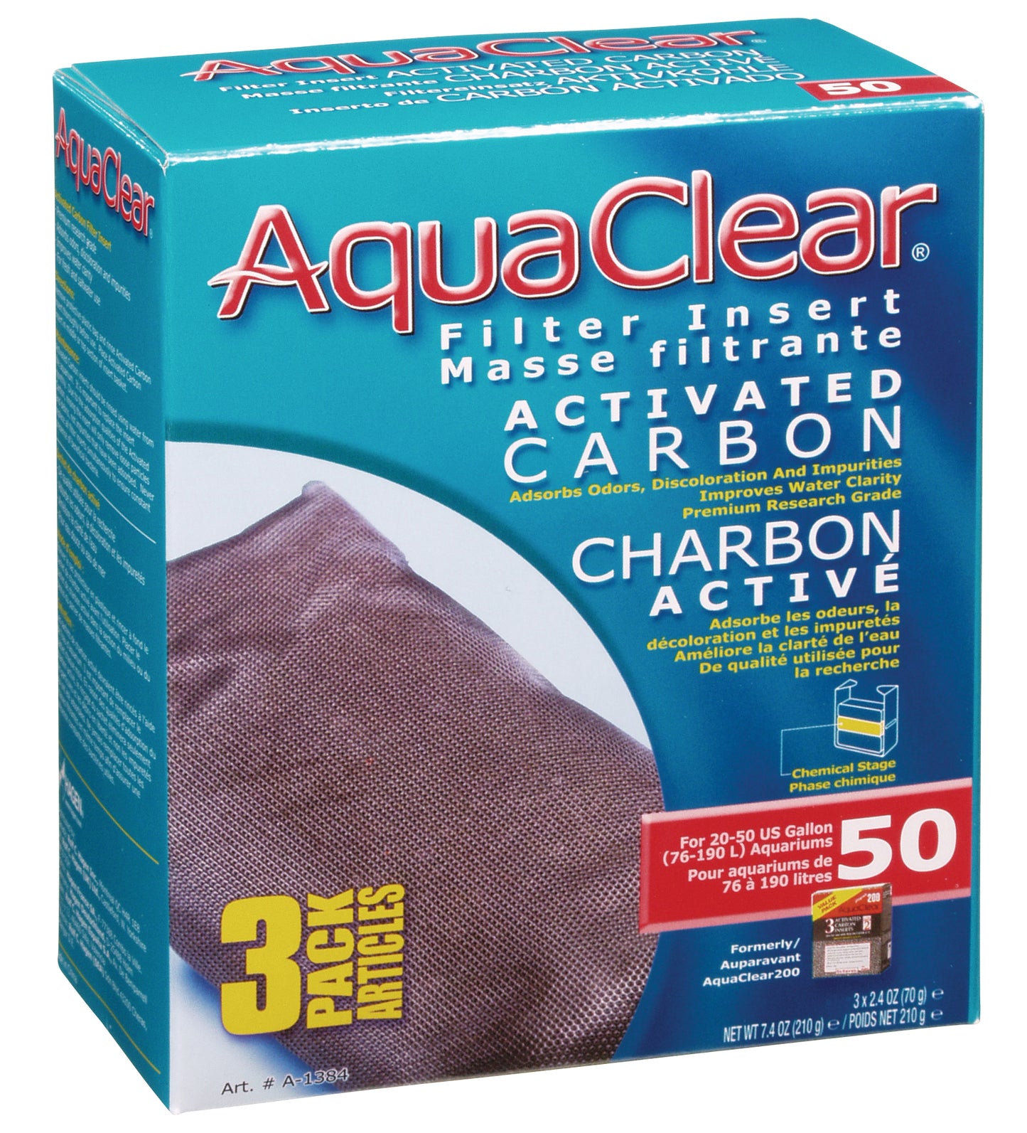 AquaClear 50 Activated Carbon Filter Insert, 3-Pack