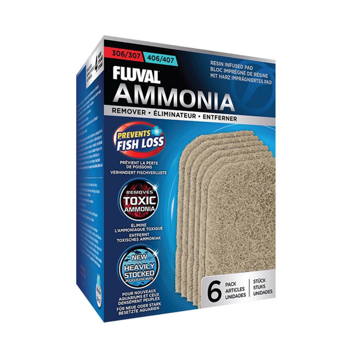 Fluval 306/406 and 307/407 Ammonia Remover Pads, 6-Pack